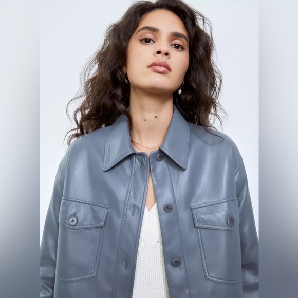 NWOT Aritzia Wilfred The Ganna Shirt Jacket Vegan Leather‎ Shacket Gray M - Picture 11 of 17